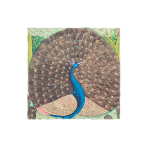 Talking Walls ela peacock single face square scarf peacock