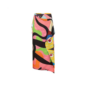 Talking Walls zoé monster Midi double sided, reversible wrap skirt monster